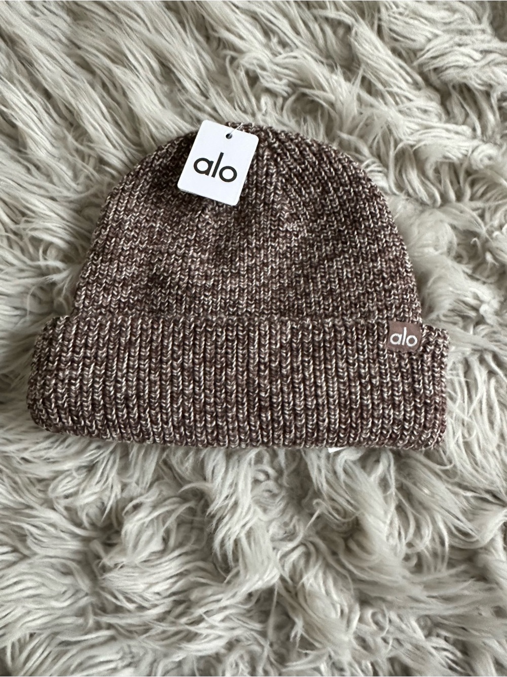 Alo Ribbed Knit Beanie in Marled Mushroom